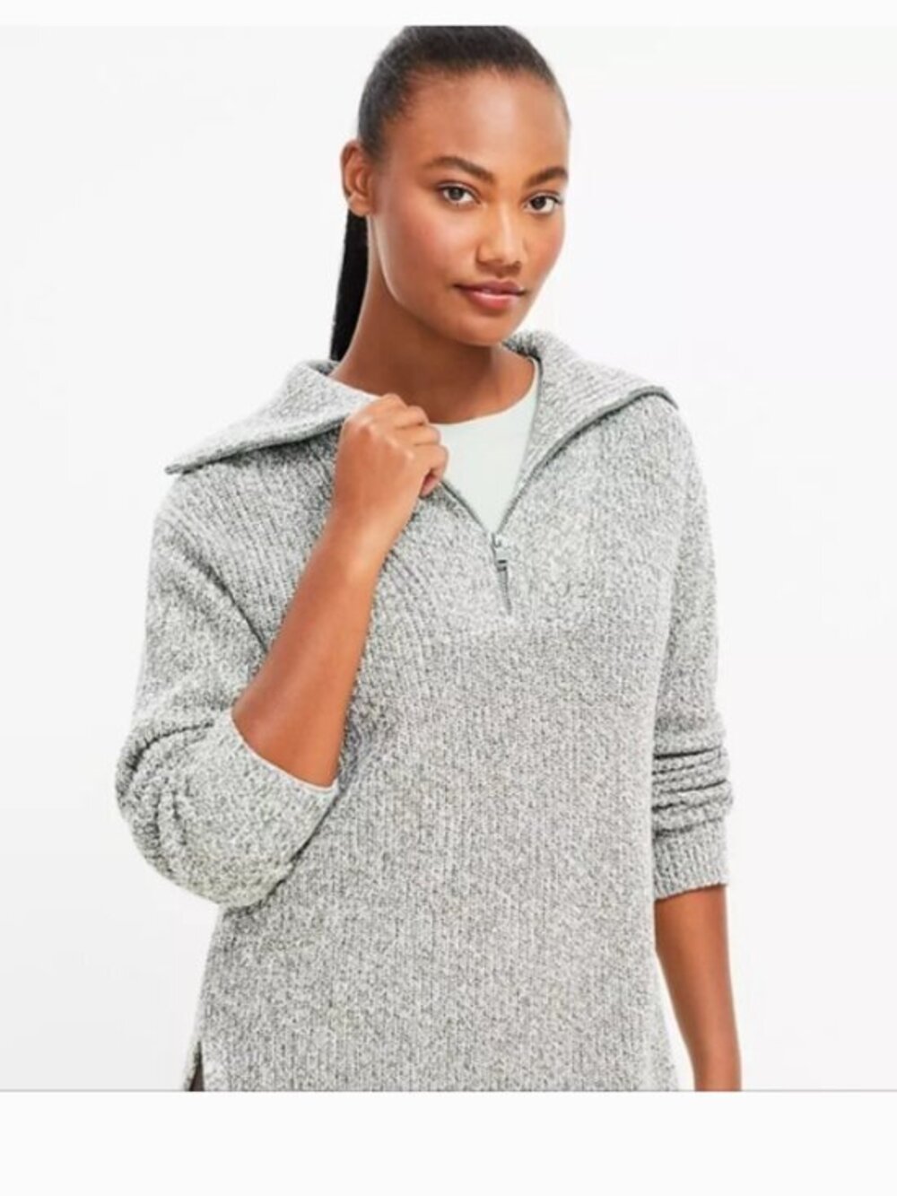 Lou & Grey Green Marled Knit half Zip Sweater Size Small